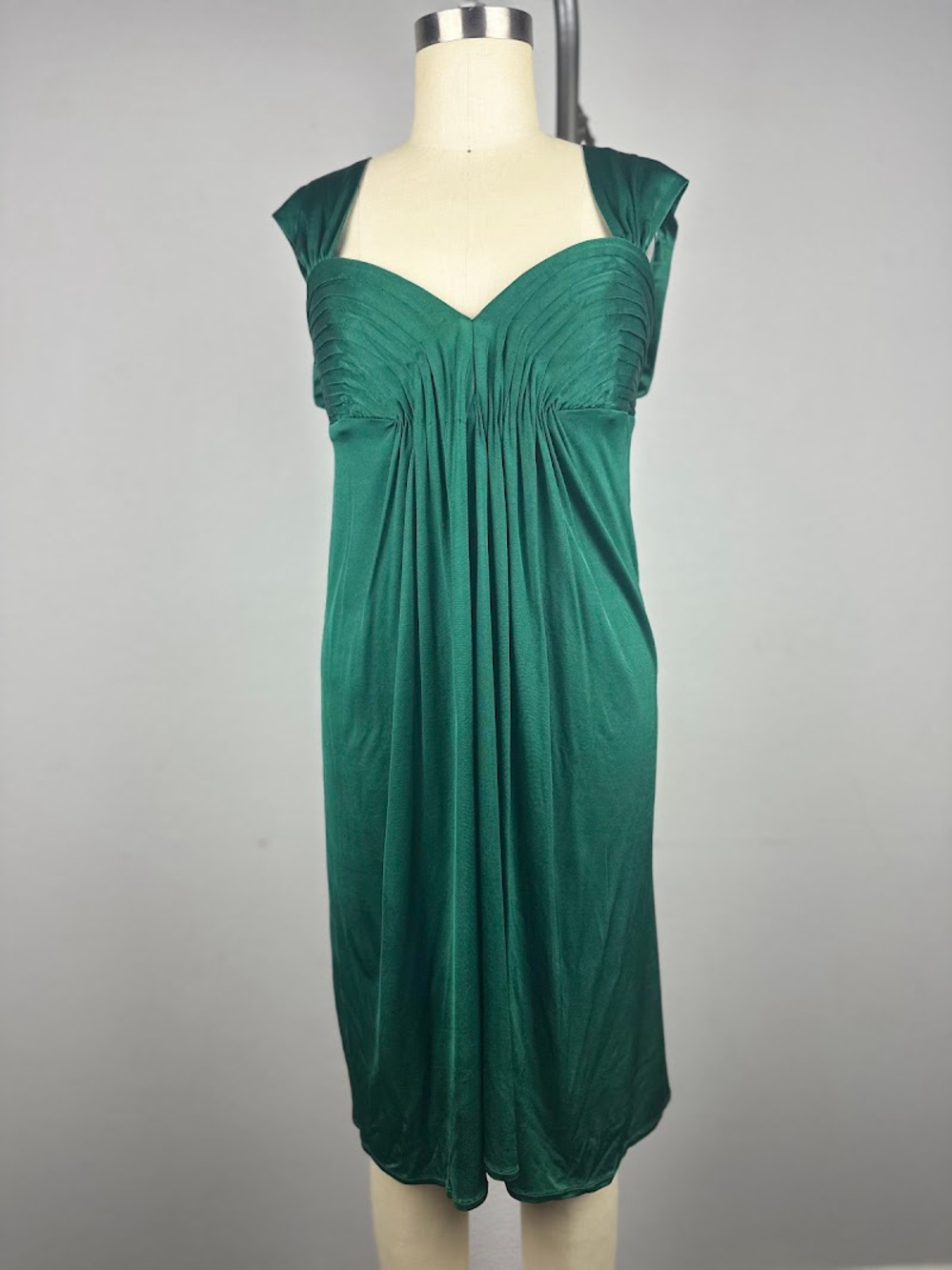 Bcbgmaxazria Emerald Green Ruched Sweetheart Neck Cap Sleeve Midi Dress Size XS